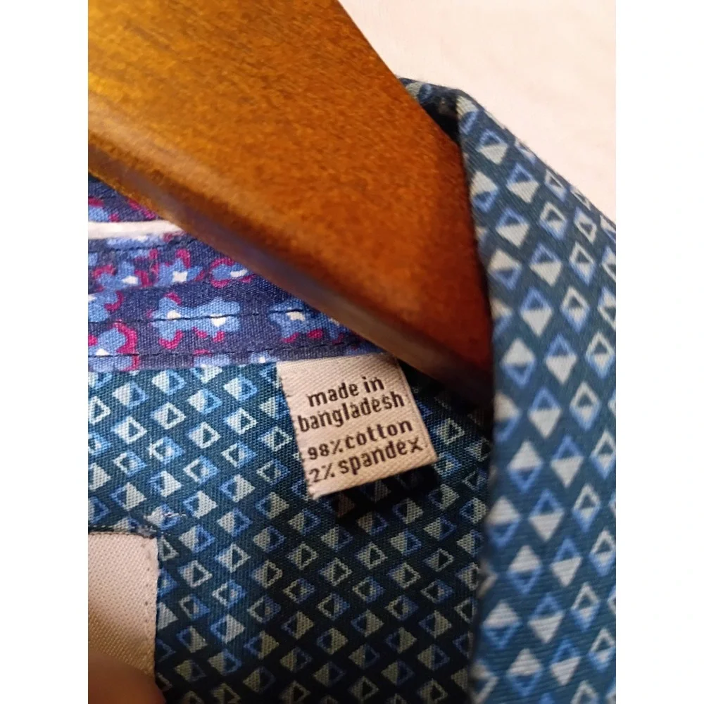 Business Casual Paperdenim & Cloth Mens 4X Blue Geometric Short Sleeve Button Up
